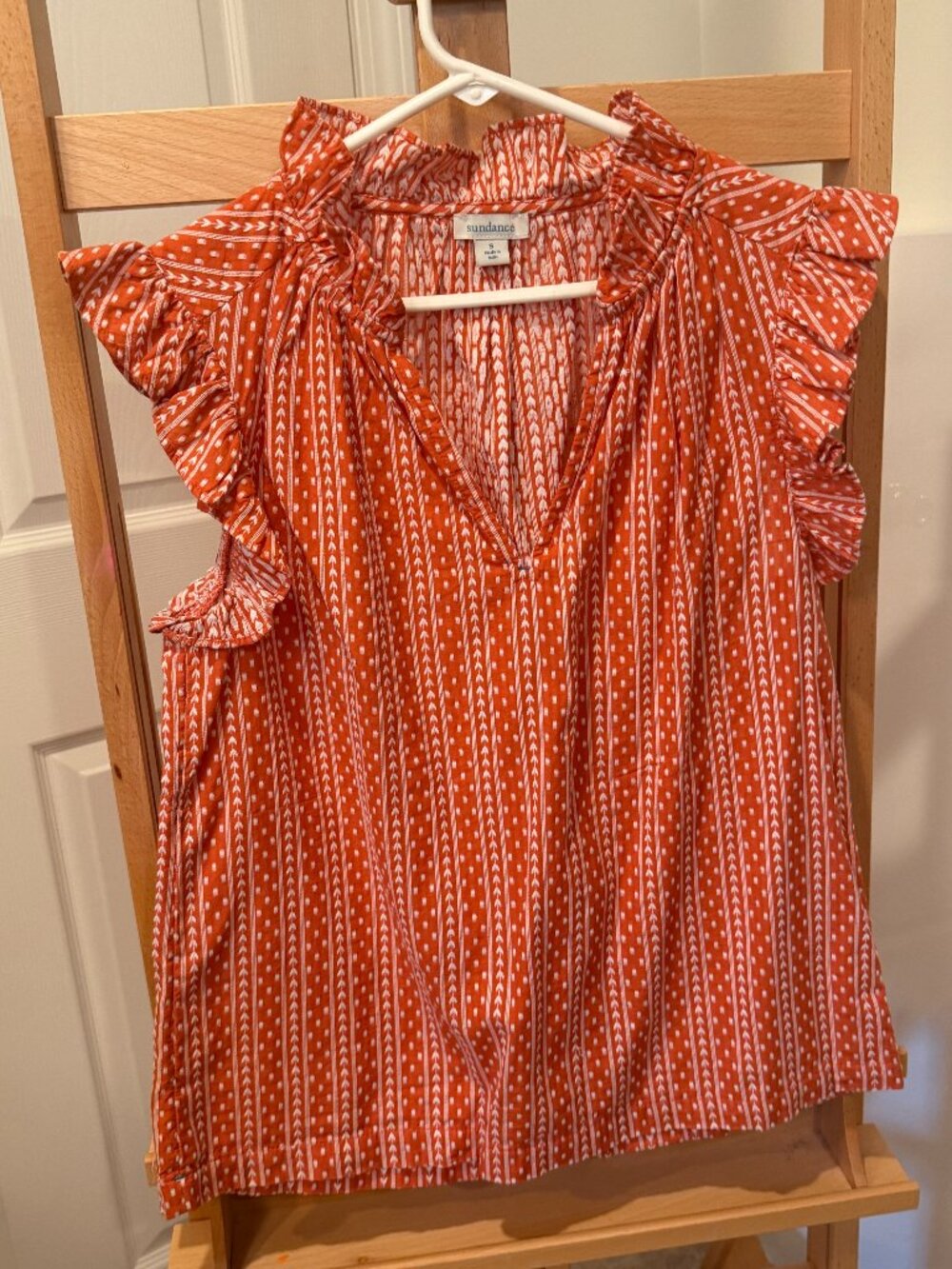 Sundance Sleeveless Rusty Orange Ruffle Neck and Sleeves Blouse M